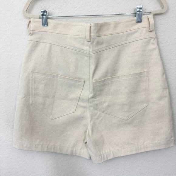 Laude The Label Womens High Rise Denim Shorts Sz 12 100% Cotton Sustainable Ecru - Picture 4 of 7